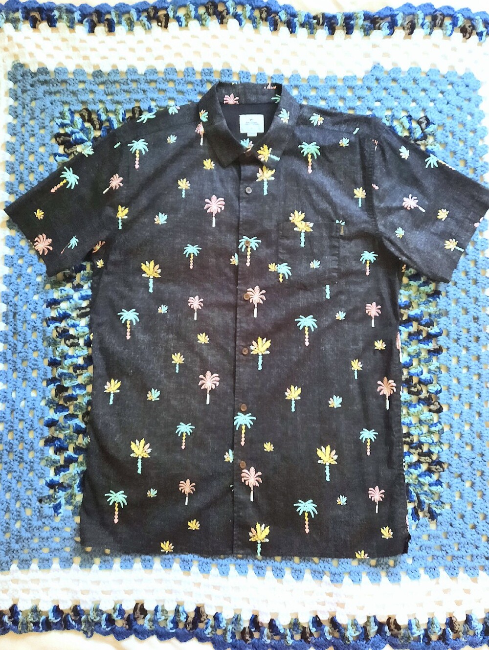 RIPCURL Inside-Out Hawaiian Shirt, Short Sleeve, Collar, Pocket, Side Slits